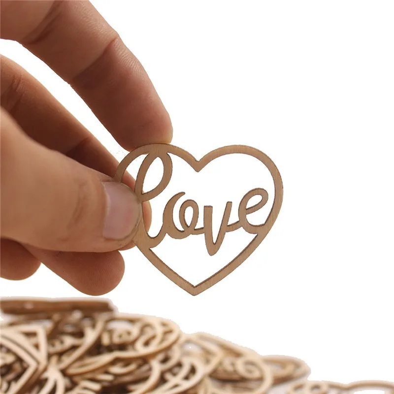 50pcs Heart Wooden Ornament He - Craft Embellishments ulasan dan harga