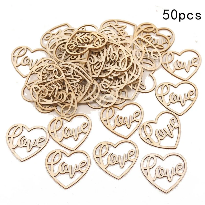 50pcs Heart Wooden Ornament He - Craft Embellishments ulasan dan harga