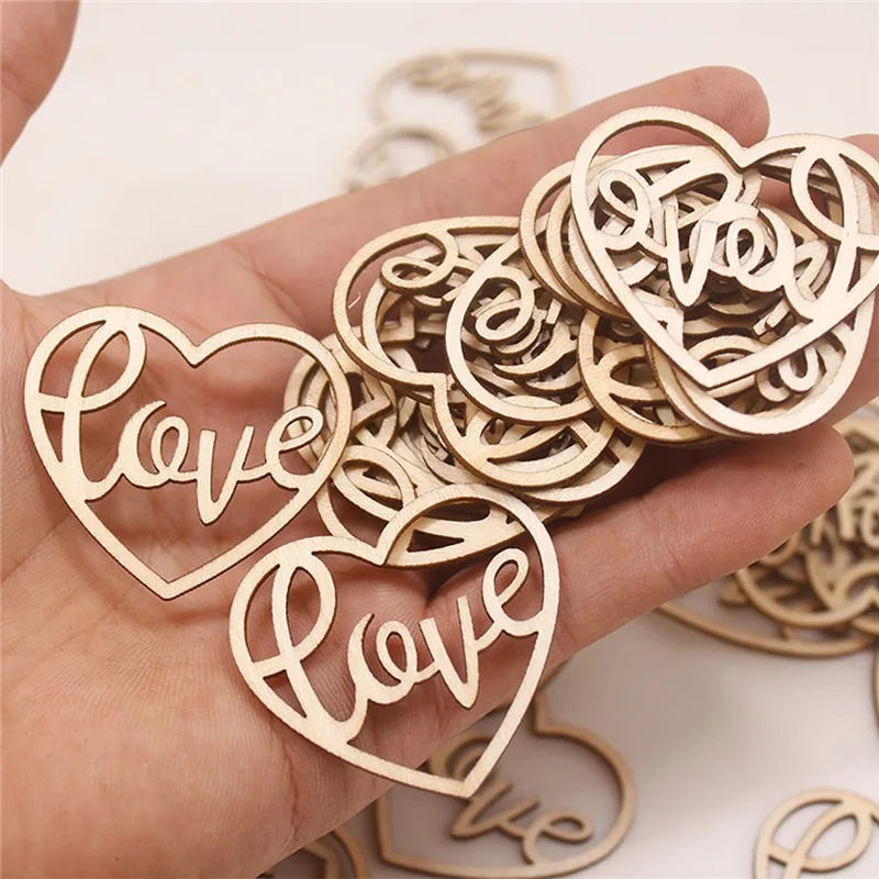 50pcs Heart Wooden Ornament He - Craft Embellishments ulasan dan harga